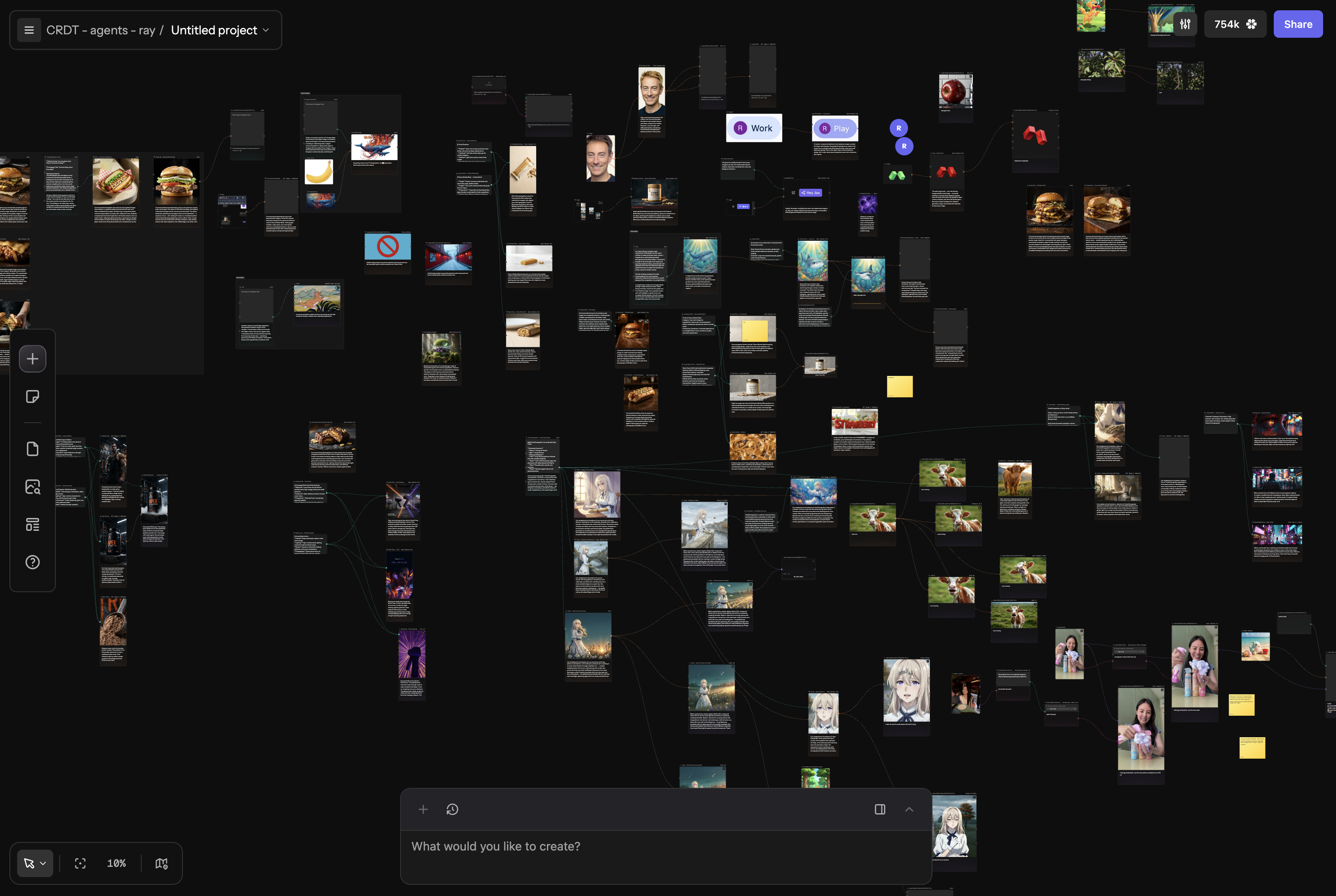 A Melius canvas project with connected creative agent generations