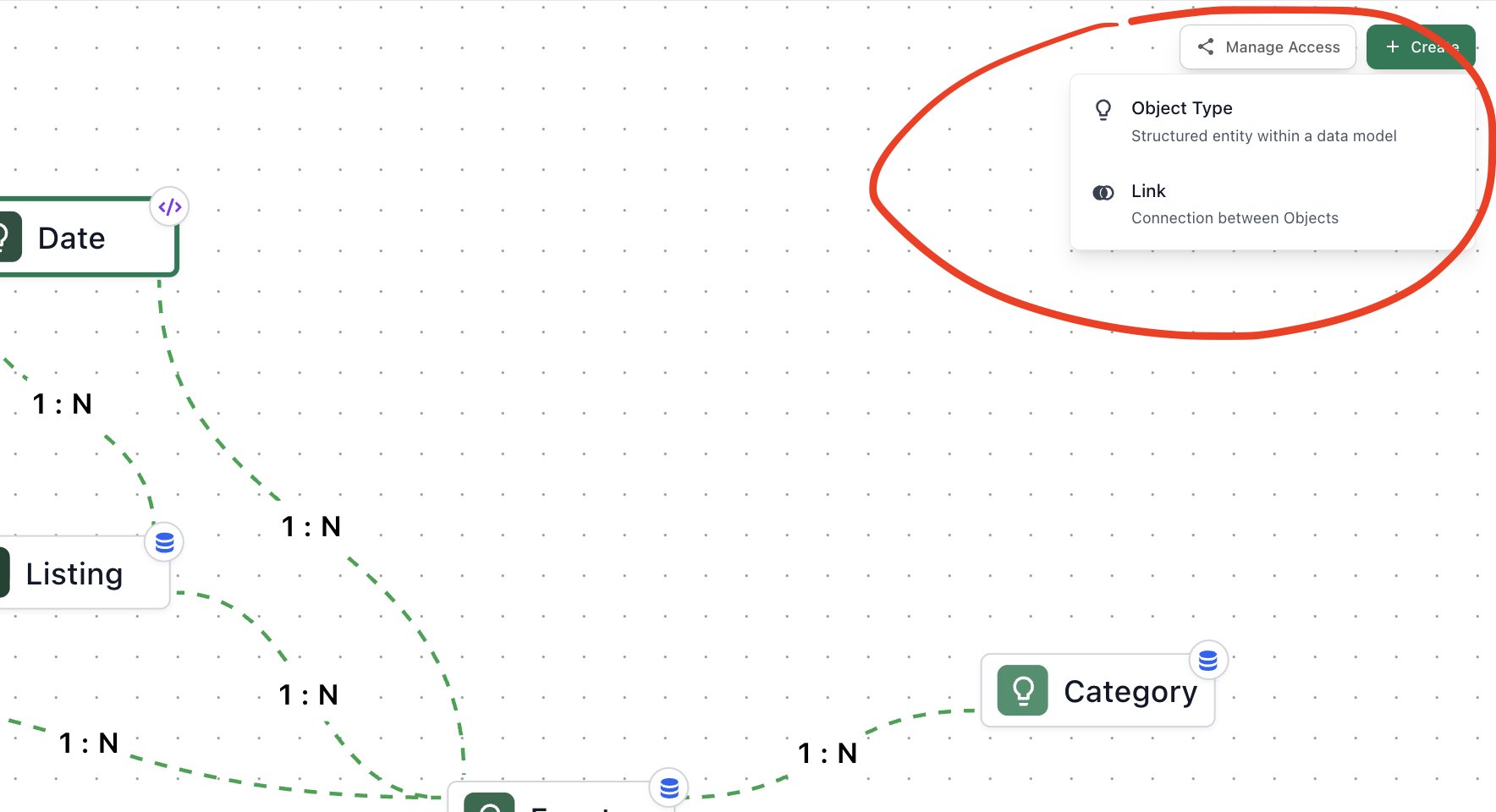 Creating an object or link in ontology