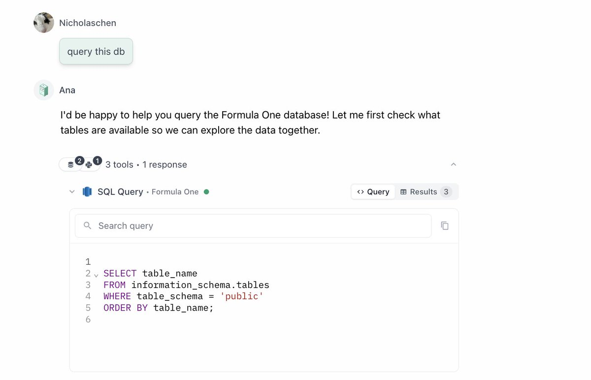 Querying a test database with Ana using the text-to-sql feature